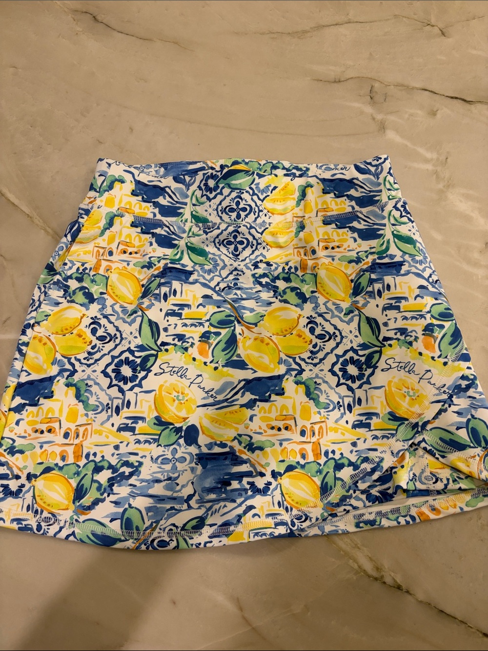 Stella Printed Lemon Tile Mini Skirt - White, Yellow & Blue Sport